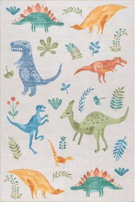 Pavani Dinosaur SplashGuard Machine Washable Kids Area Rug