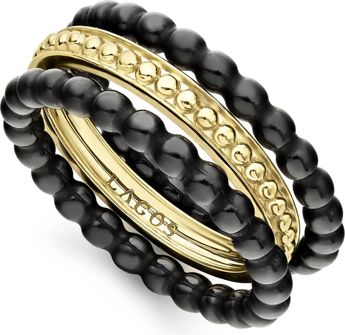 18k gold rings Lagos Meridian 18K Gold Ceramic Stacking Rings