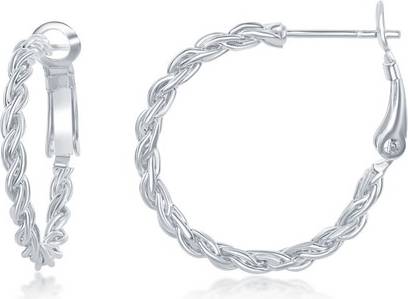 Sterling Silver Rope Design Hoop Earrings - 25 Mm
