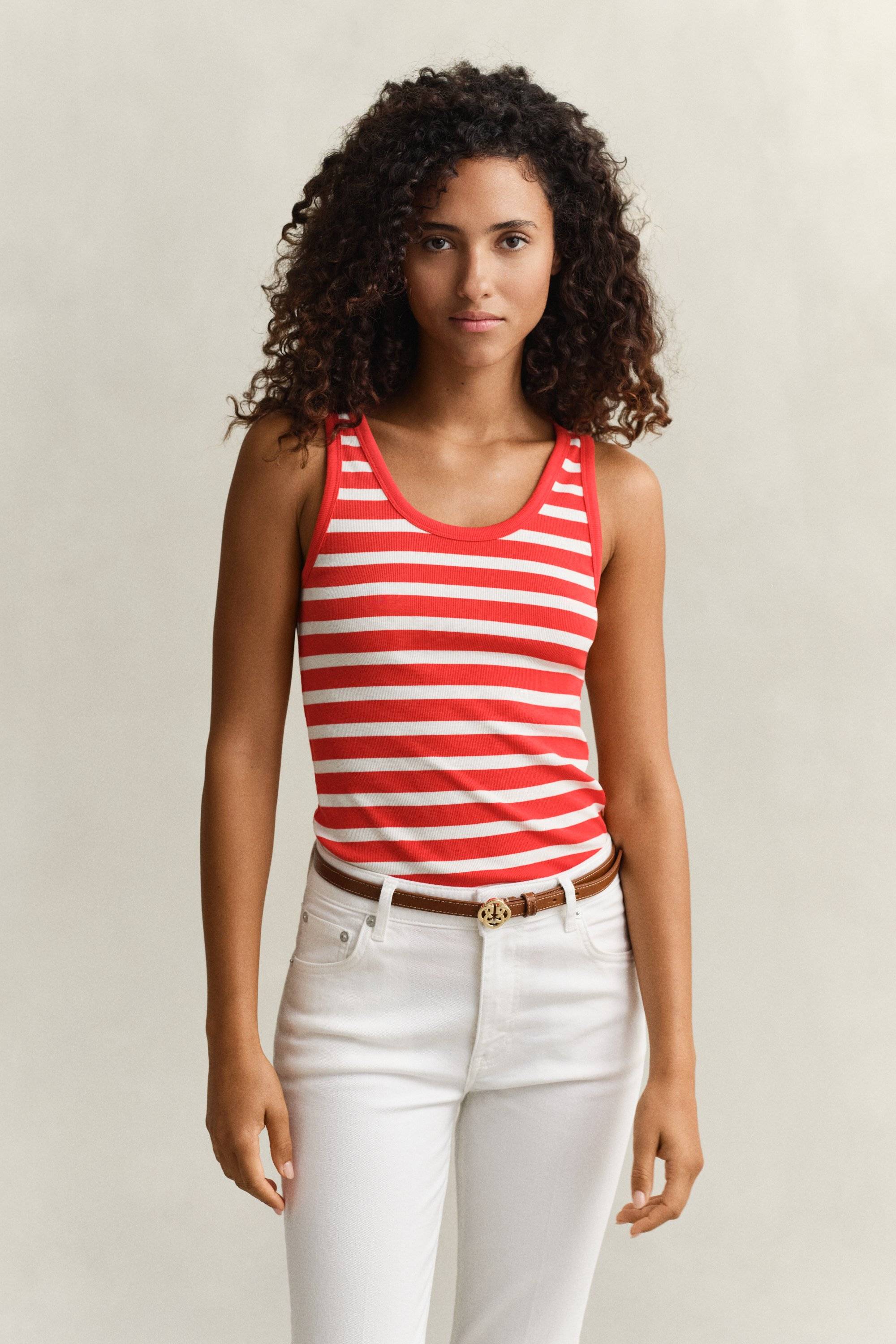 Gant Striped Ribbed Tank Top - Red