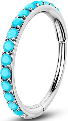 Helix 7 20G Nose Rings Hoop Surgical Steel Piercing Blue Turquoise Hinged Helix Cartilage Rook Lip Rings - Blue Turquoise Hinged