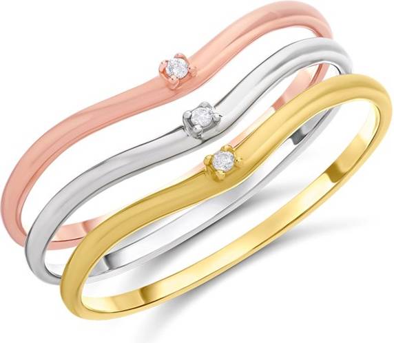 F.Hinds 9ct Three Colour Diamond-Set Wave Rings