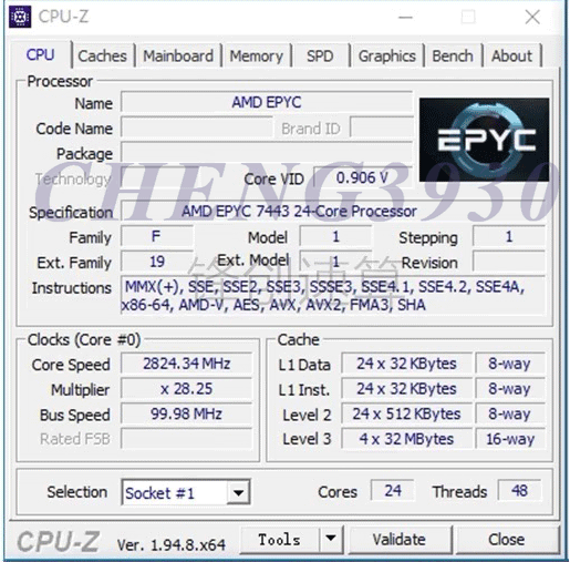 AMD Milan Epyc 7443 24 Core Thread Server