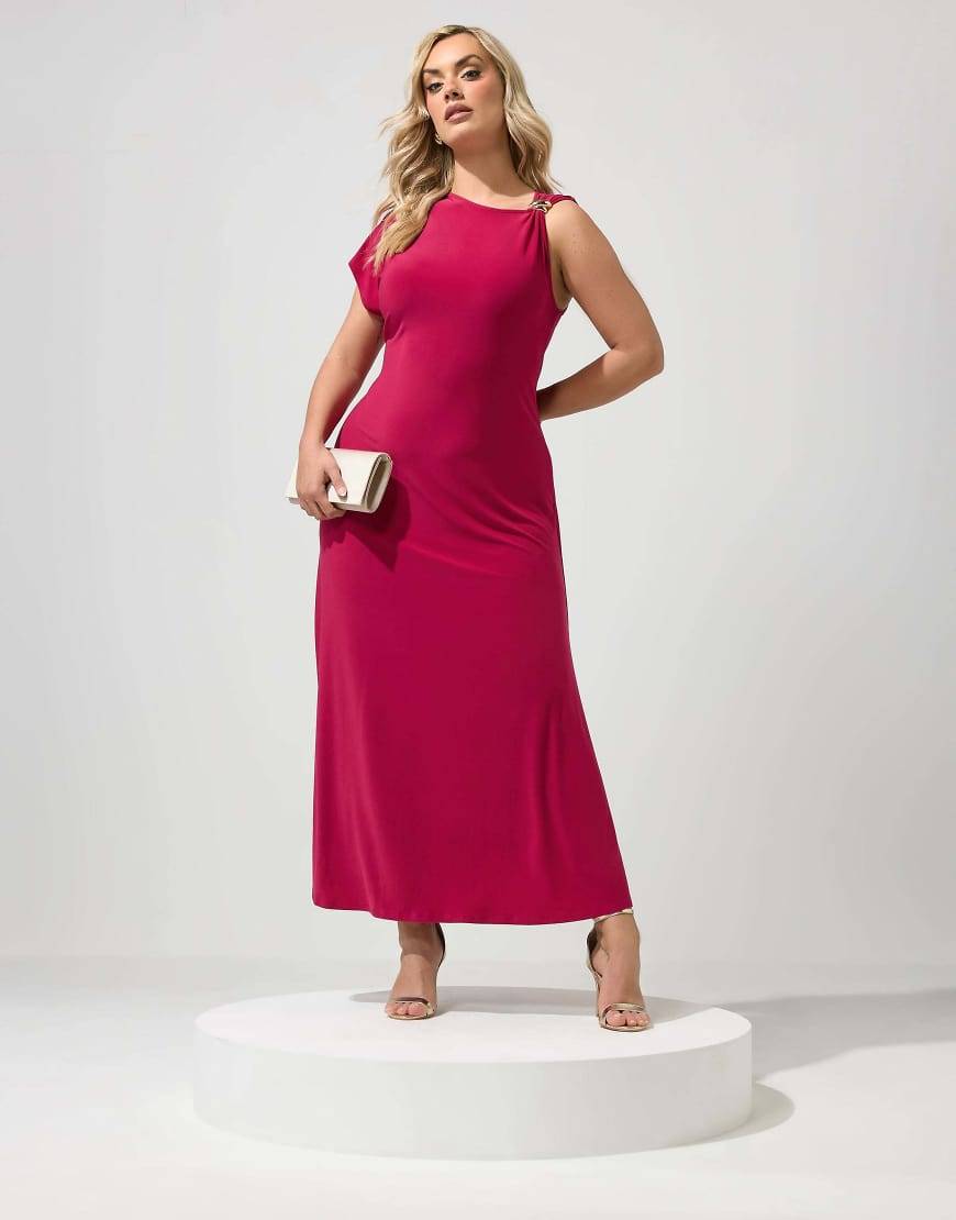 Yours London Plus Red Metal Buckle Detail Maxi Dress Raspberry
