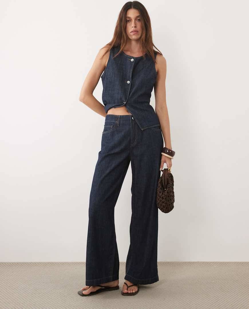 High Rise Wide Leg Rinse-Wash Jeans Open Blue