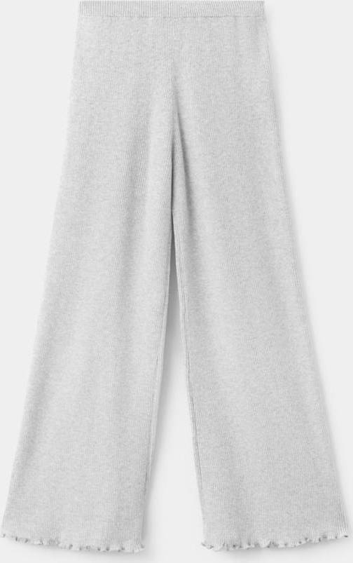 Mango Ribbed Straight-Leg Trousers Light Heather Grey
