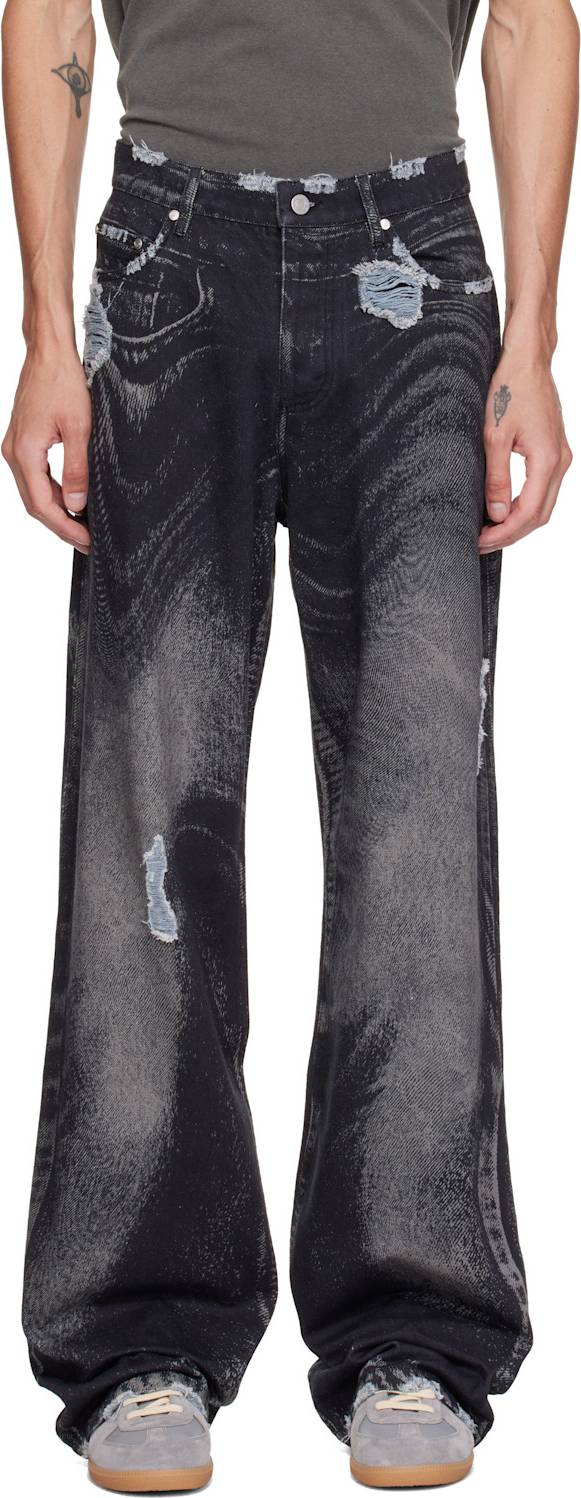 Black Distorted Distressed Jeans - Multicolor