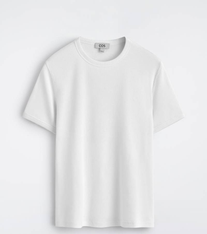 COS Ribbad T-Shirt Bomull - Vit