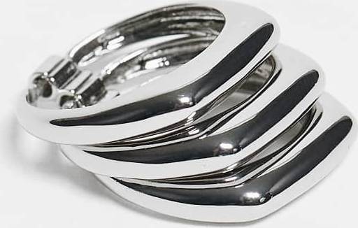 Signet ring silver ASOS DESIGN Squared Edge Linked Stacking Signet Ring - Silver