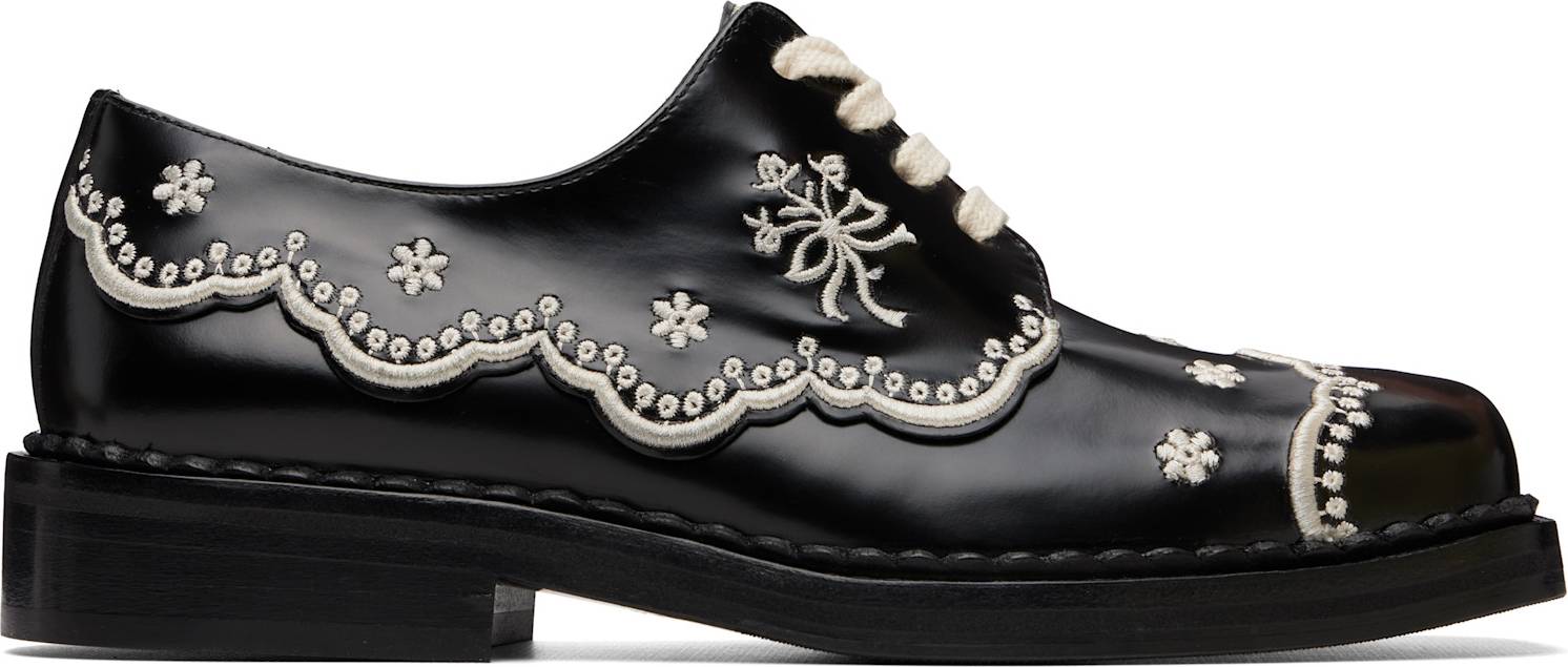 Simone Rocha Embroidered Leather Brogues - Black