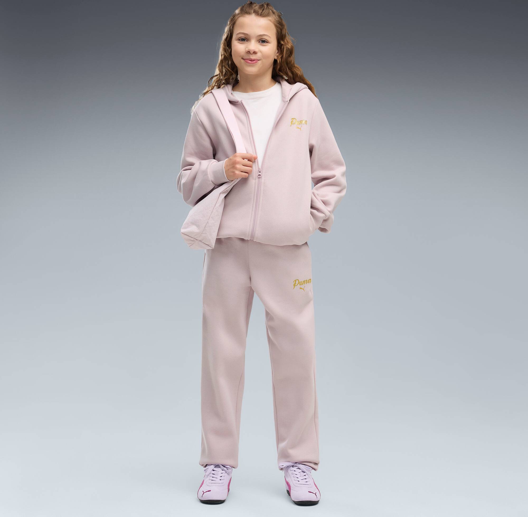 Puma Essentials Script Glitter Full-Zip Tracksuit - Misty Pink