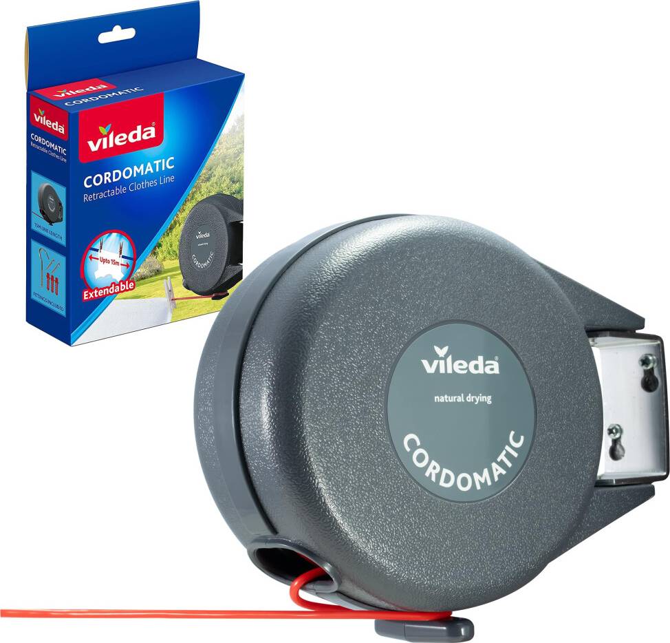 Retractable washing line Vileda Cordomatic Retractable Washing Line Extendable Automatic Retraction - 15m