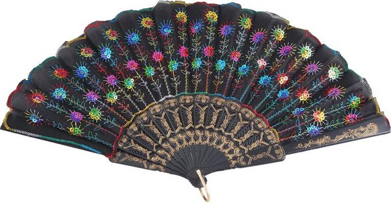 Colored Embroidered Flower Pattern Hand Fan