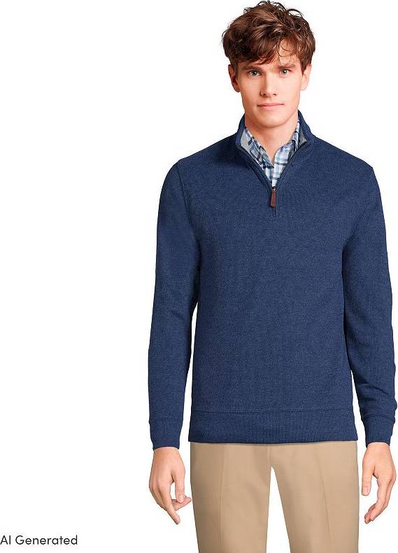 Quarter zip pullover mens Lands' End Regular-Fit Ribbed Quarter-Zip Pullover - Grey