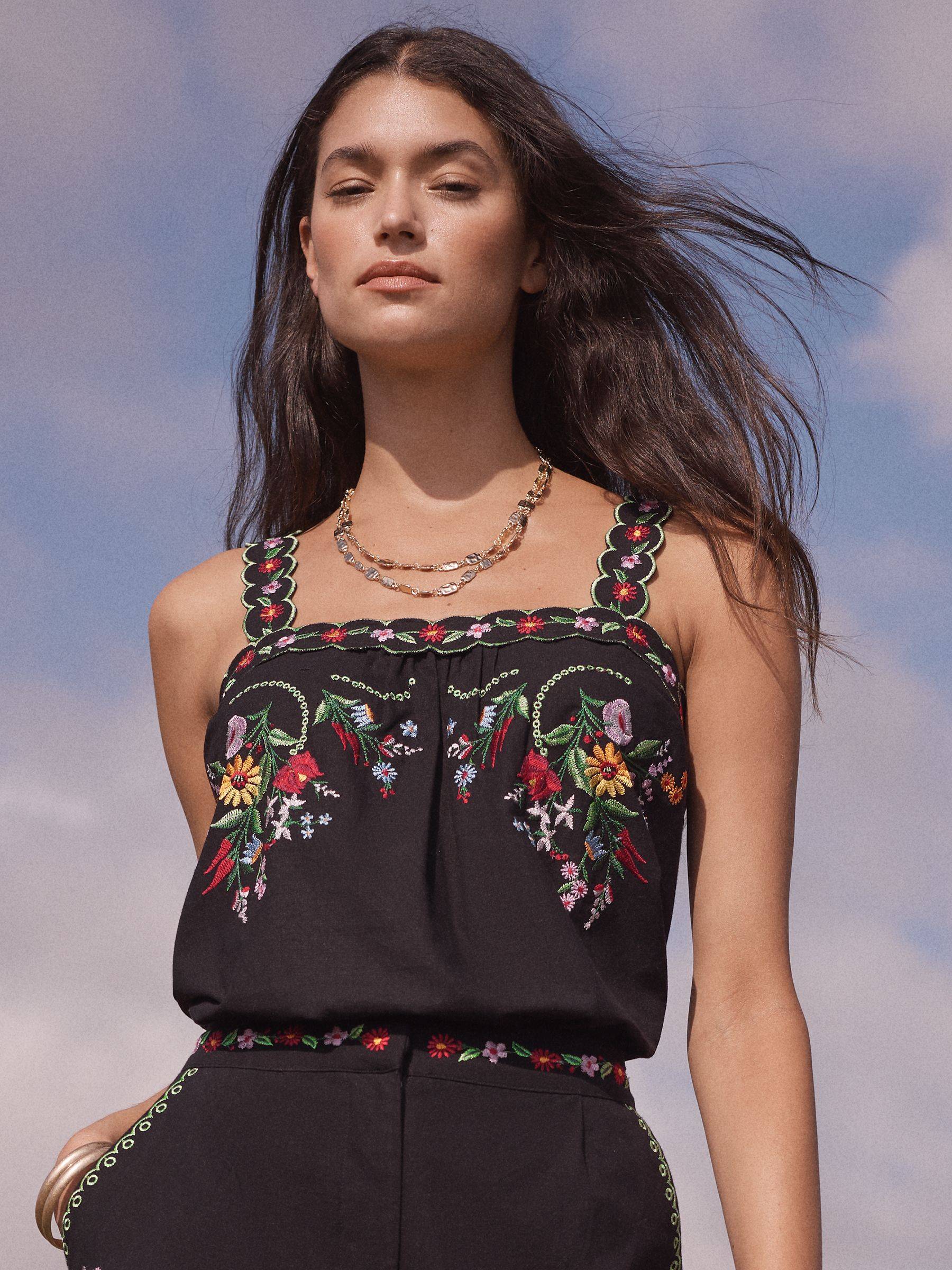 Love Roses RHS Black Floral Embroidered Cami