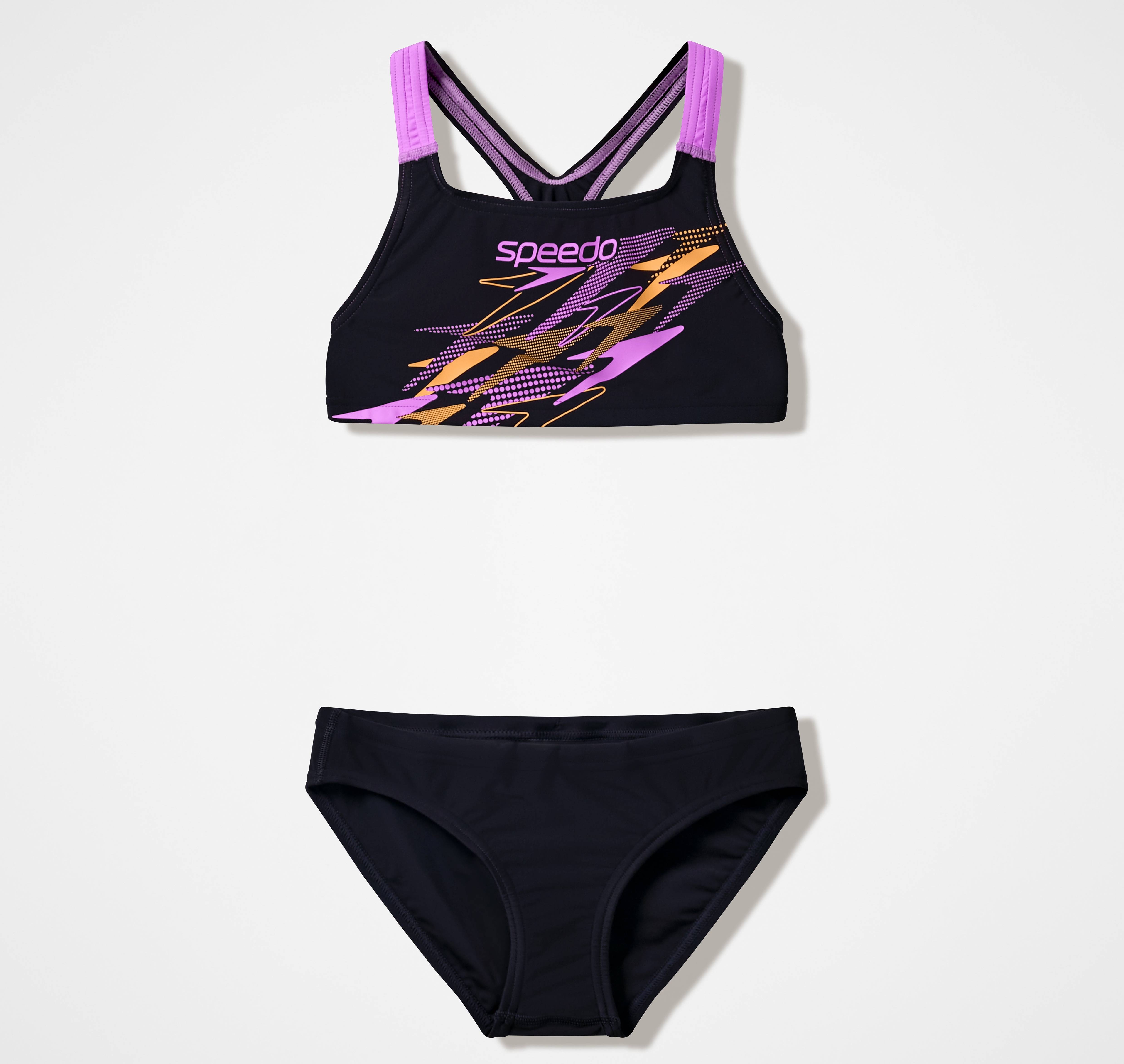 Speedo Logo Racerback Bikini Set - Black/Pink