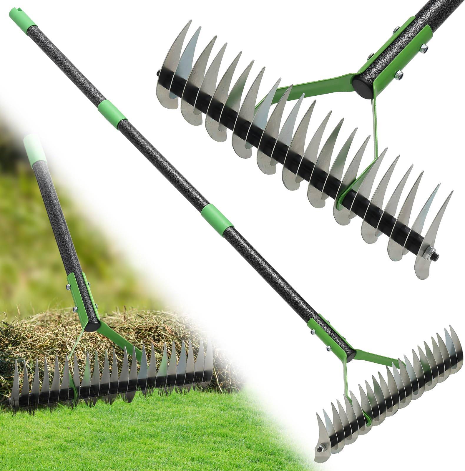 Garden rake Ahfiwaso Thatch Rake 51 Inch Lawn Rake