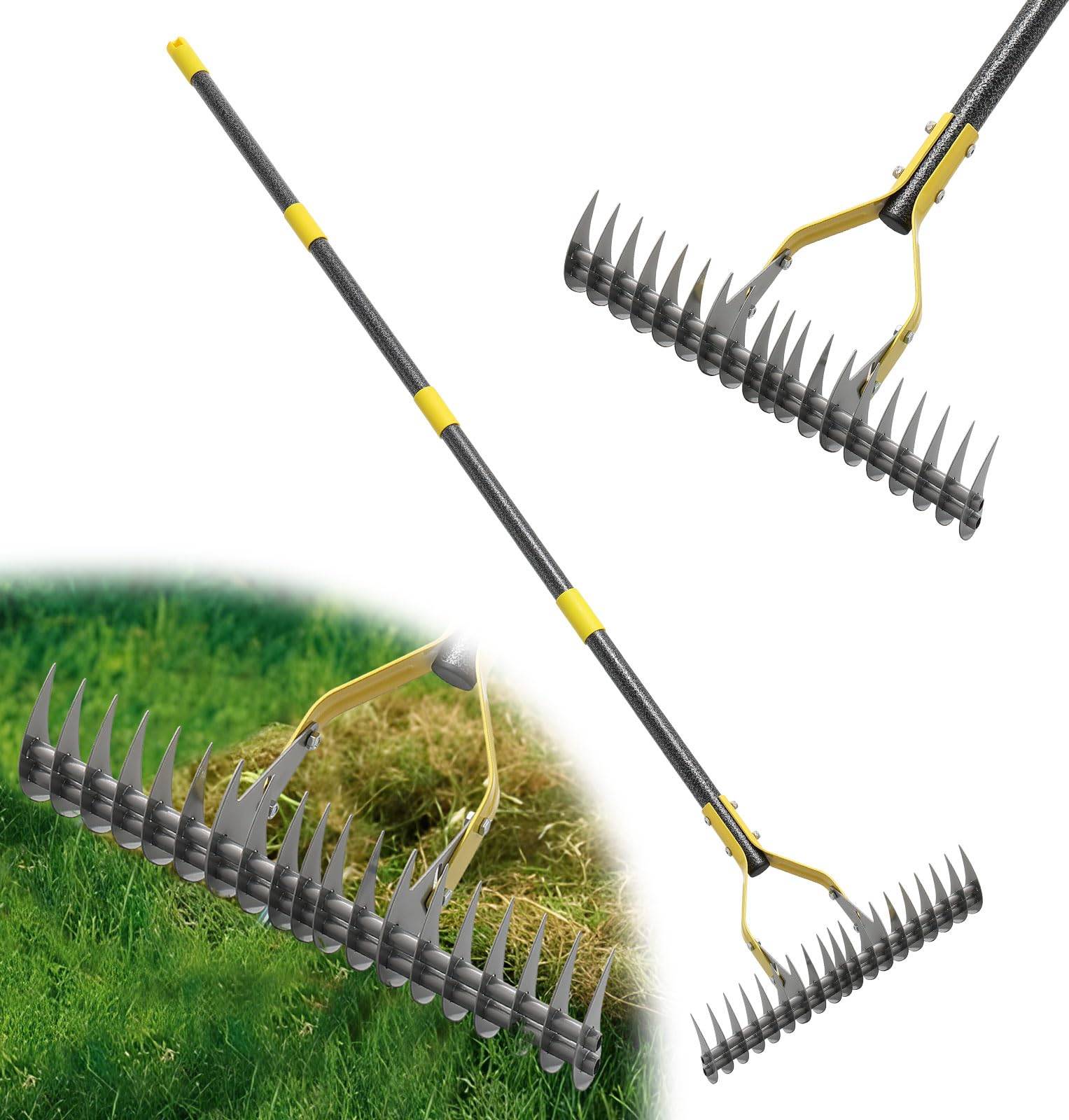 Garden rake Ahfiwaso 55 Inch Adjustable Thatch Rake