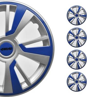 Omac 14 Inch Hubcaps Wheel Rim Cover Grey Dark Blue Insert 4pcs Set