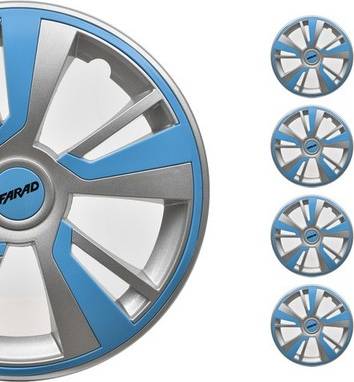 Omac 16 Hubcaps Wheel Rim Cover Grey Blue Insert 4pcs Set