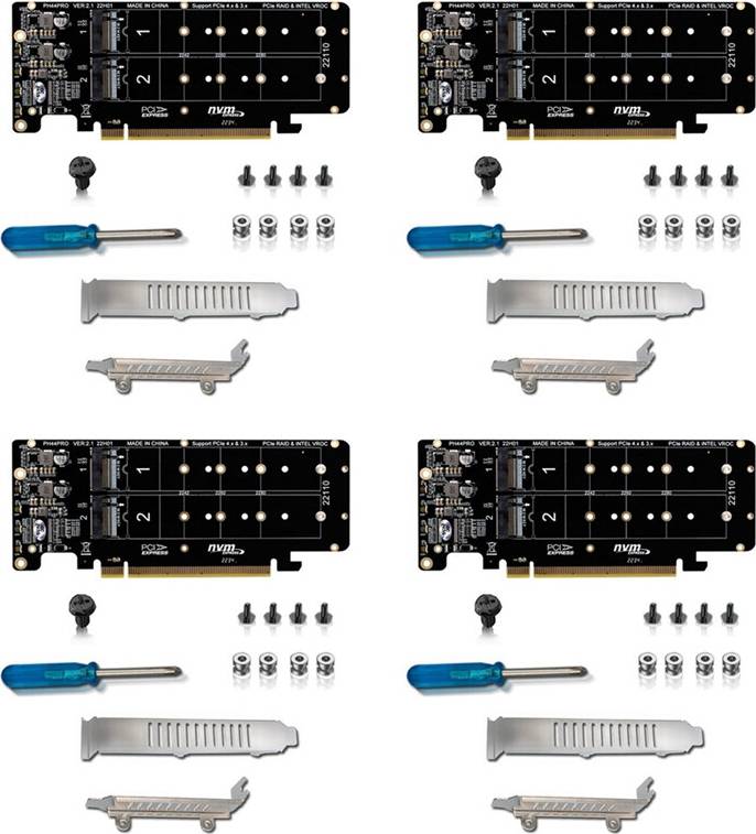 Tauoh PCIe X16 to M.2 M-Key NVMex4 SSD Server Riser Card