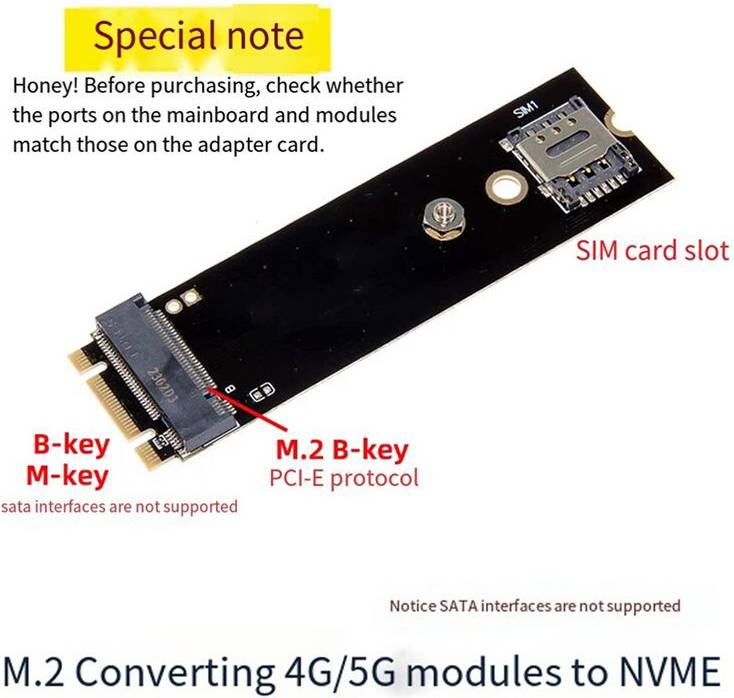B m+key nvme M.2 B-Key to M.2 M-Key NVMe Adapter Card