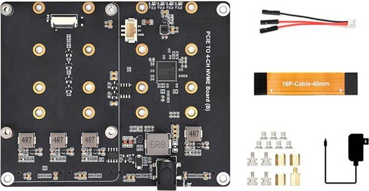 Typecat Raspberry Pi 5 PCIe Naar 4-CH M.2 NVMe Adapterbord