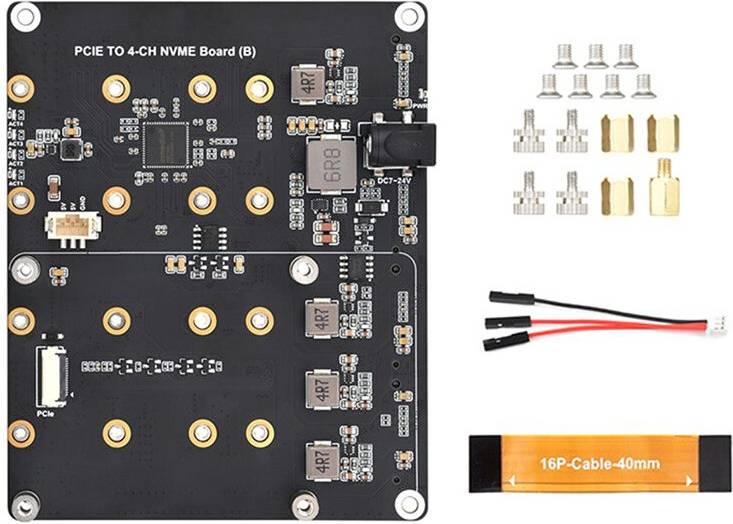 Typecat Raspberry Pi 5 PCIe to 4-CH M.2 NVMe SSD Adapter Board