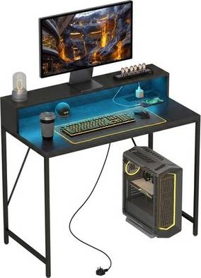 Homcom Gaming Desk With Led Lights And Power Outlets