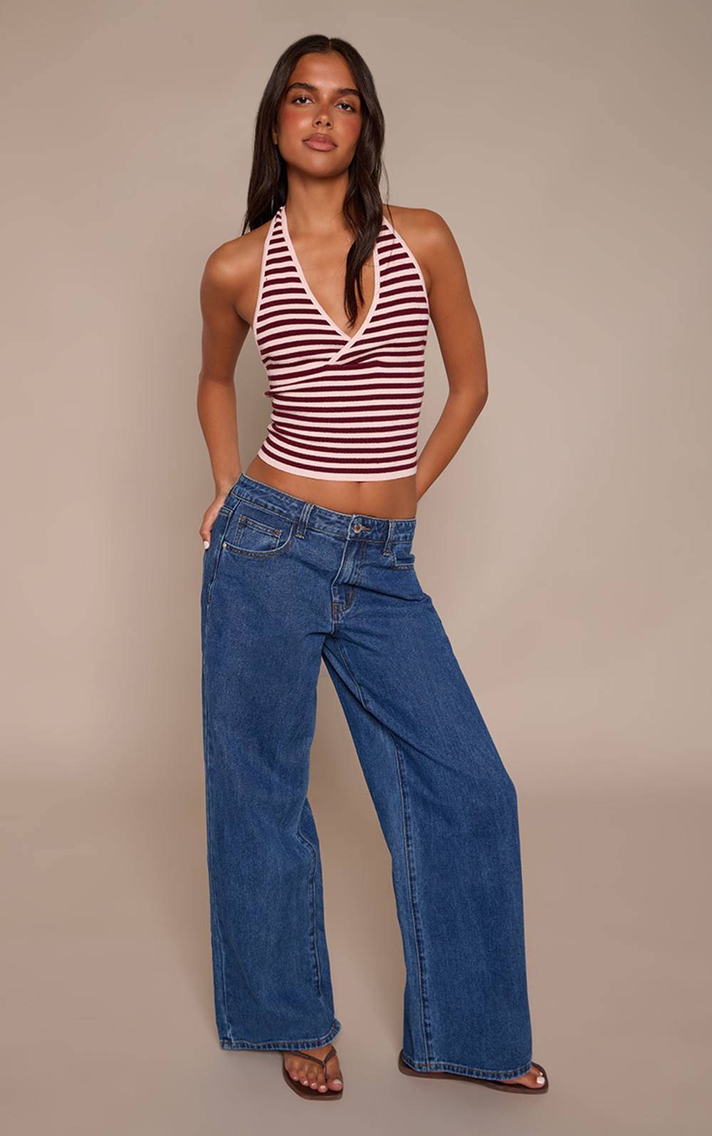 PrettyLittleThing Low Rise Wide Leg Jeans - Dark Blue