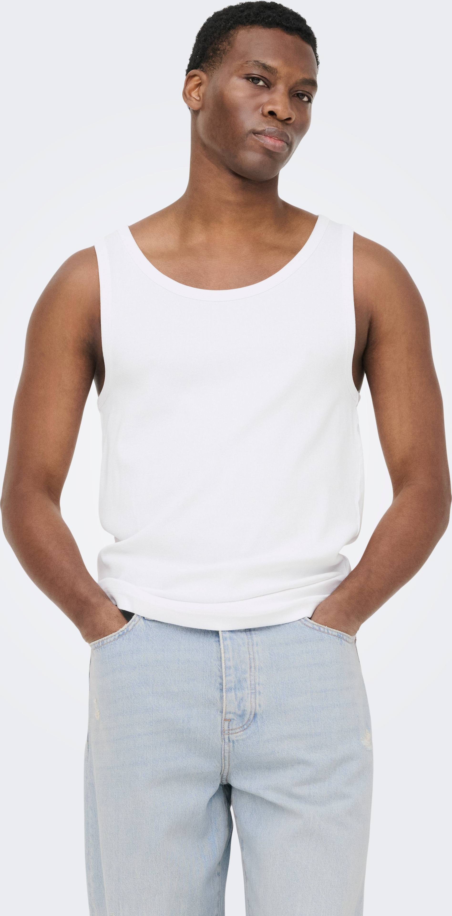 Only & Sons Ribbed Tank Top Cream White