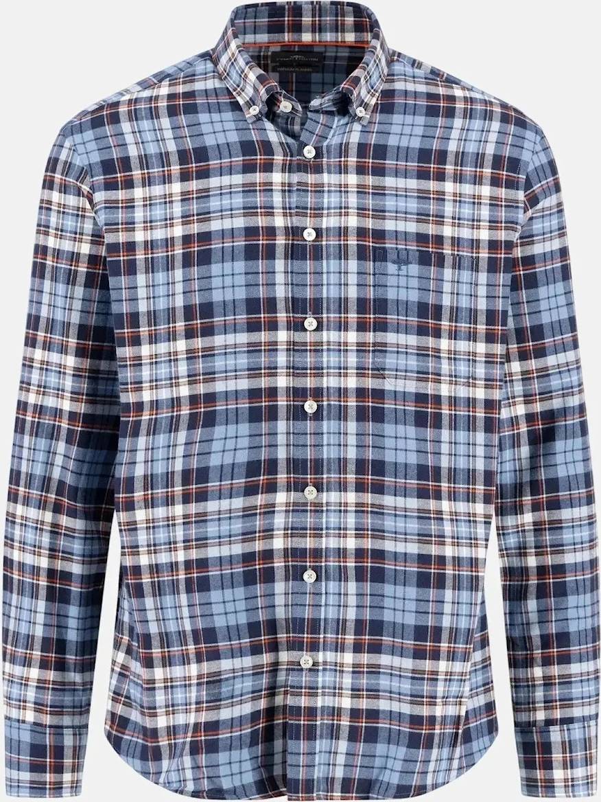 Button Down Check Pattern Flannel Shirt - Navy