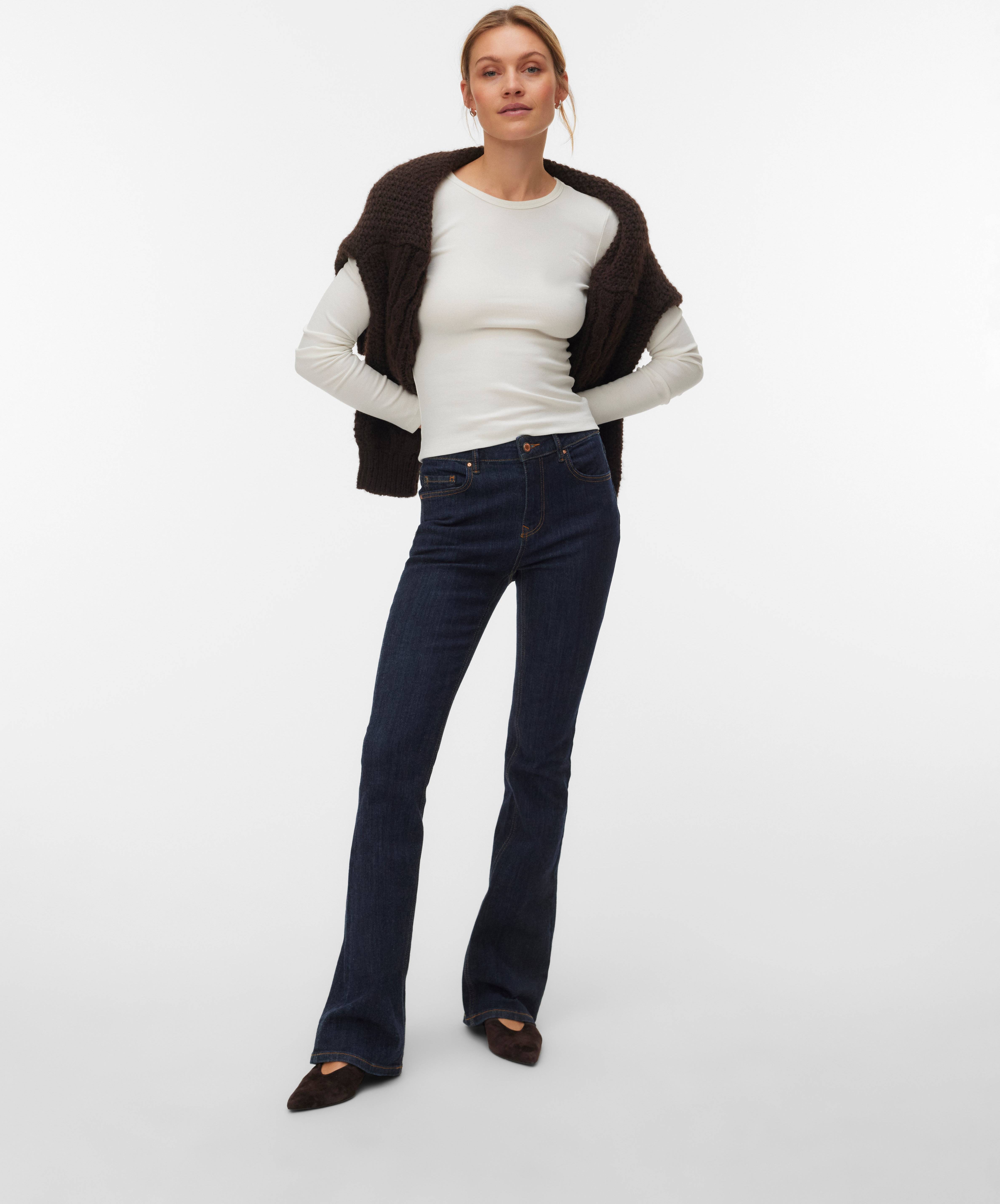Vero Moda Vmflash Mid Rise Flared Fit Jeans - Mørkeblå