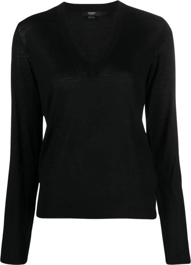 Seventy Let Let V-hals Uld Sweater - Sort