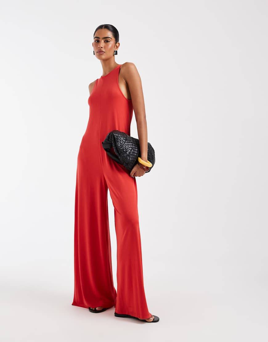 ASOS DESIGN Modal Soft Touch Jumpsuit With Pockets - Red
