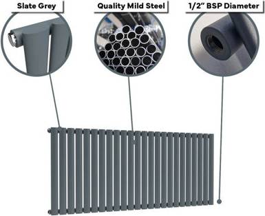 Lux Heat Oval Horizontal Radiator Pebble Grey