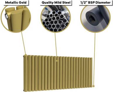 Lux Heat Oval Horizontal Designer Radiator Metallic Gold