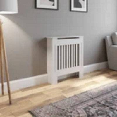 B&Q Radiator Cover Small White Vertical Pattern
