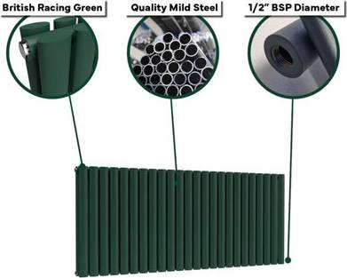 Lux Heat Oval Horizontal Radiator British Racing Green