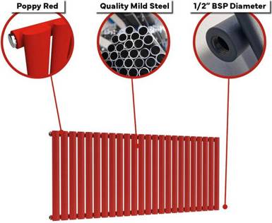 Lux Heat Oval Horizontal Radiator Poppy Red