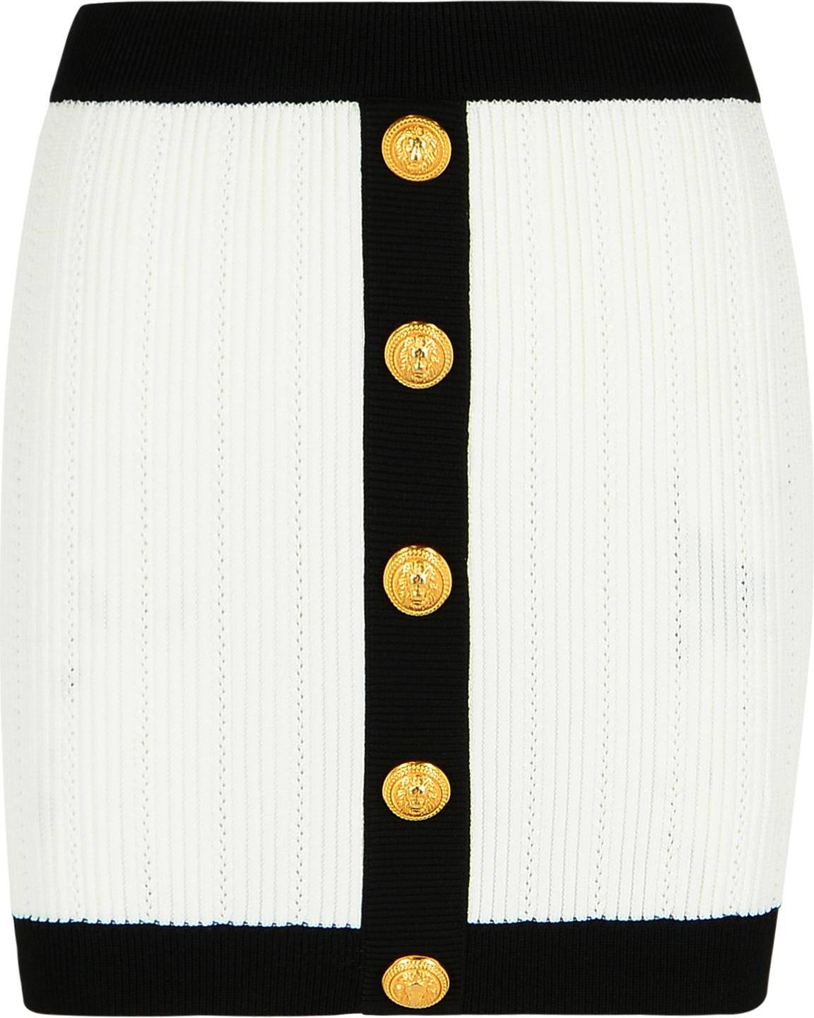 Balmain Button Embellished Ribbed Knit Mini Skirt - White