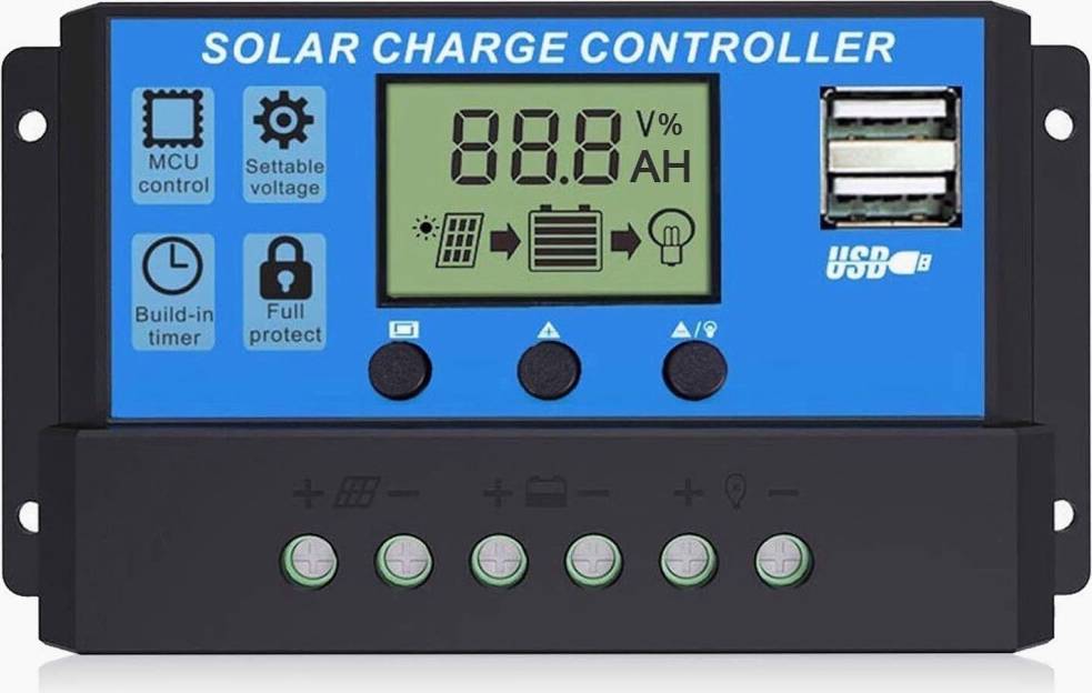 Greenzech Multi-Function Adjustable LCD Display Solar Panel Charger Controller 12V 24V