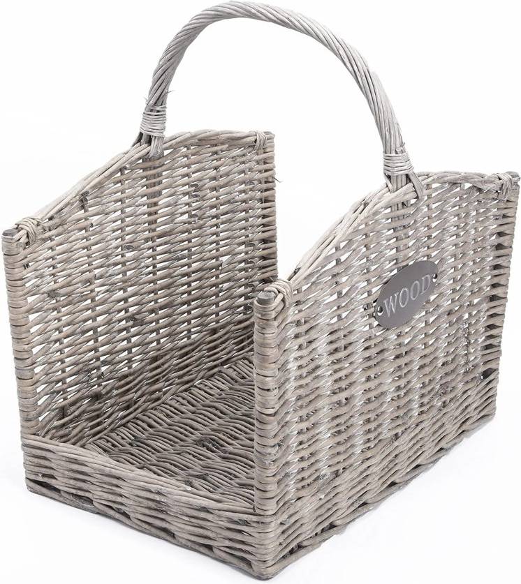 29cm W Wicker Log Rack Grey