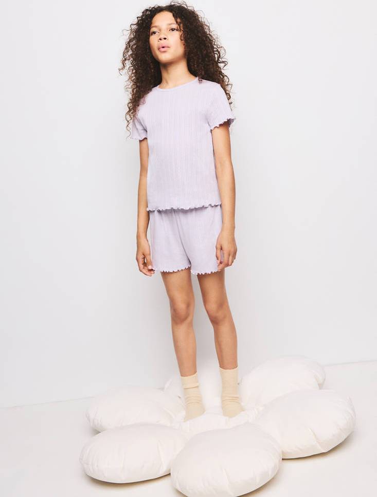 Mango Short Ribbed Pyjama Lilac - Kids