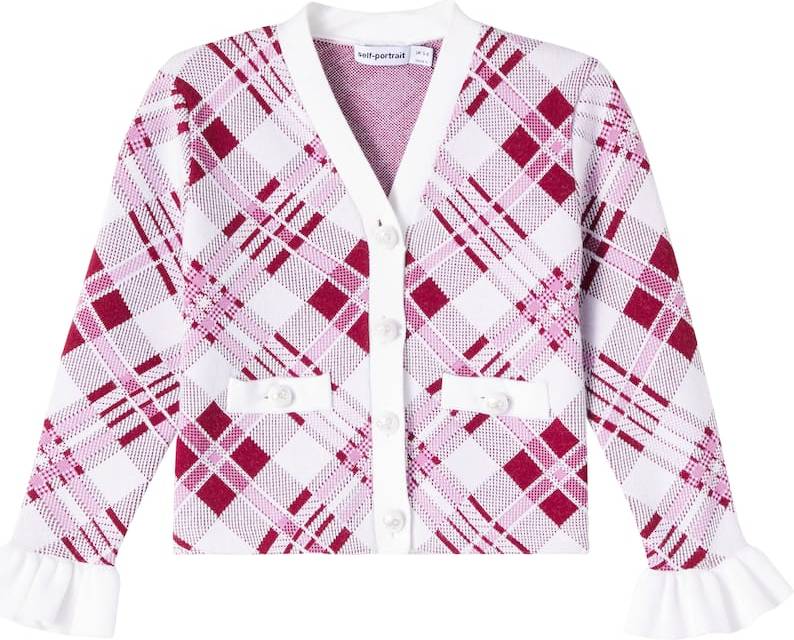 Self-Portrait Kids Ruffled Checked Cardigan