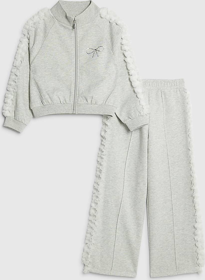 Bow Side Ruffle Sweatshirt Set - Grey