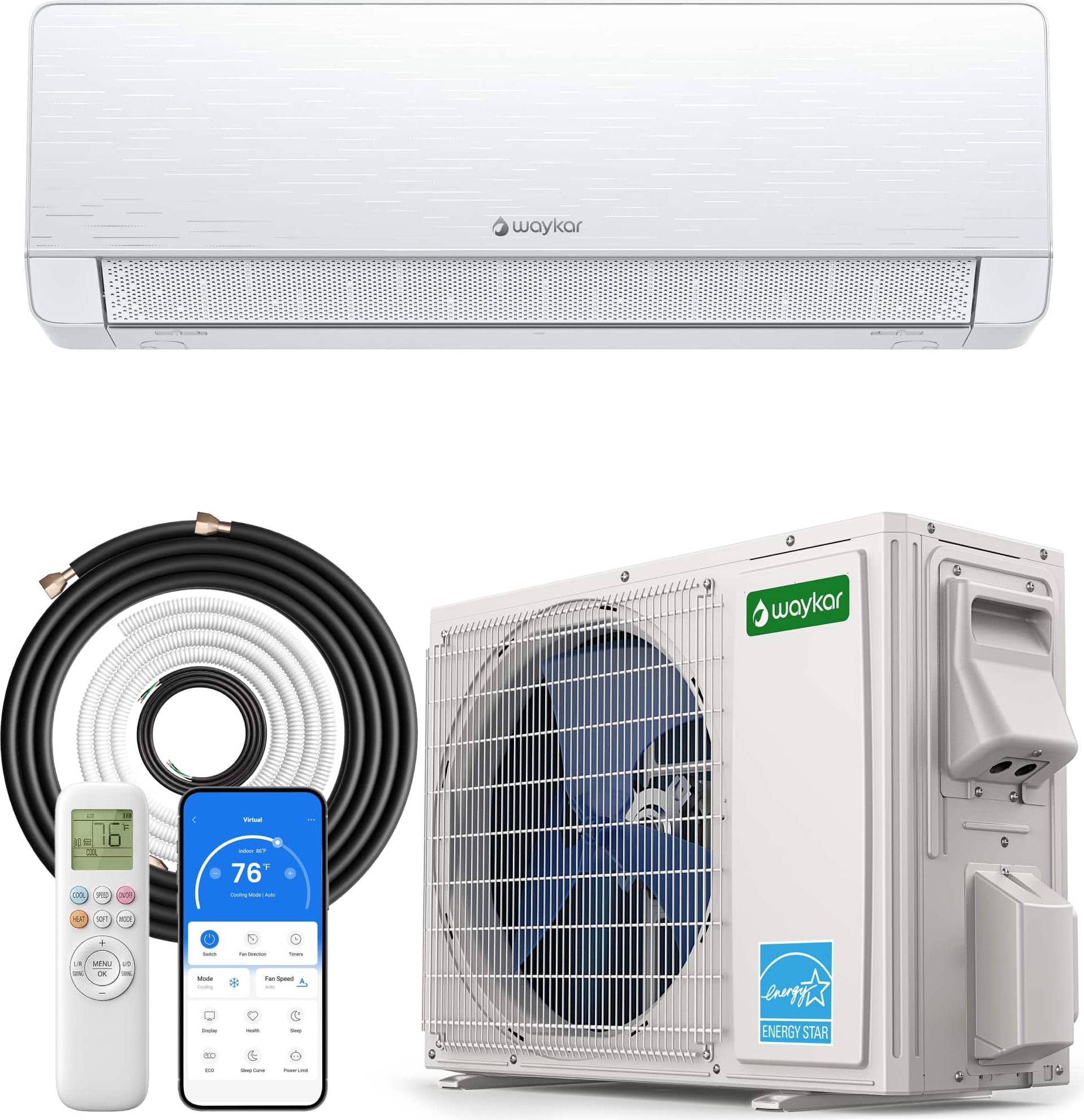 Split system air conditioner Waykar Mini Split Air Conditioner 12000 BTU Cooling Heating Inverter System