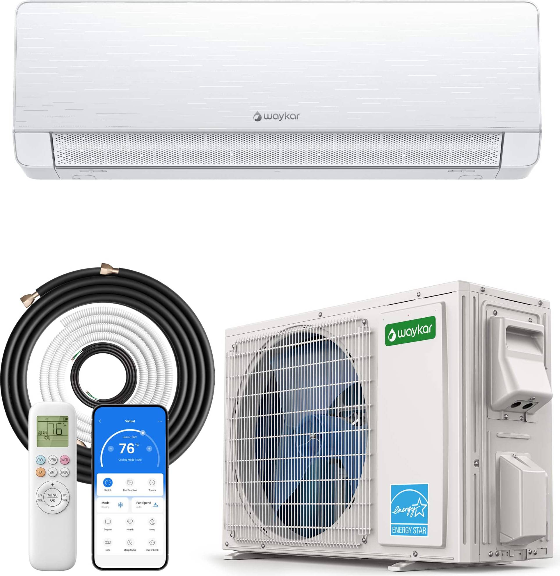 Split system air conditioner Waykar Mini Split Air Conditioner 18000 BTU Cooling Heating Inverter System