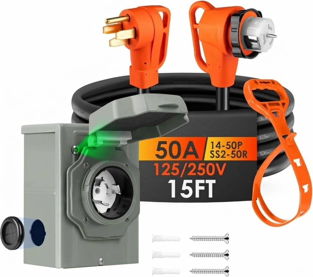 Amp wiring kit 15FT 50 Amp Generator Cord Power Inlet Box Kit