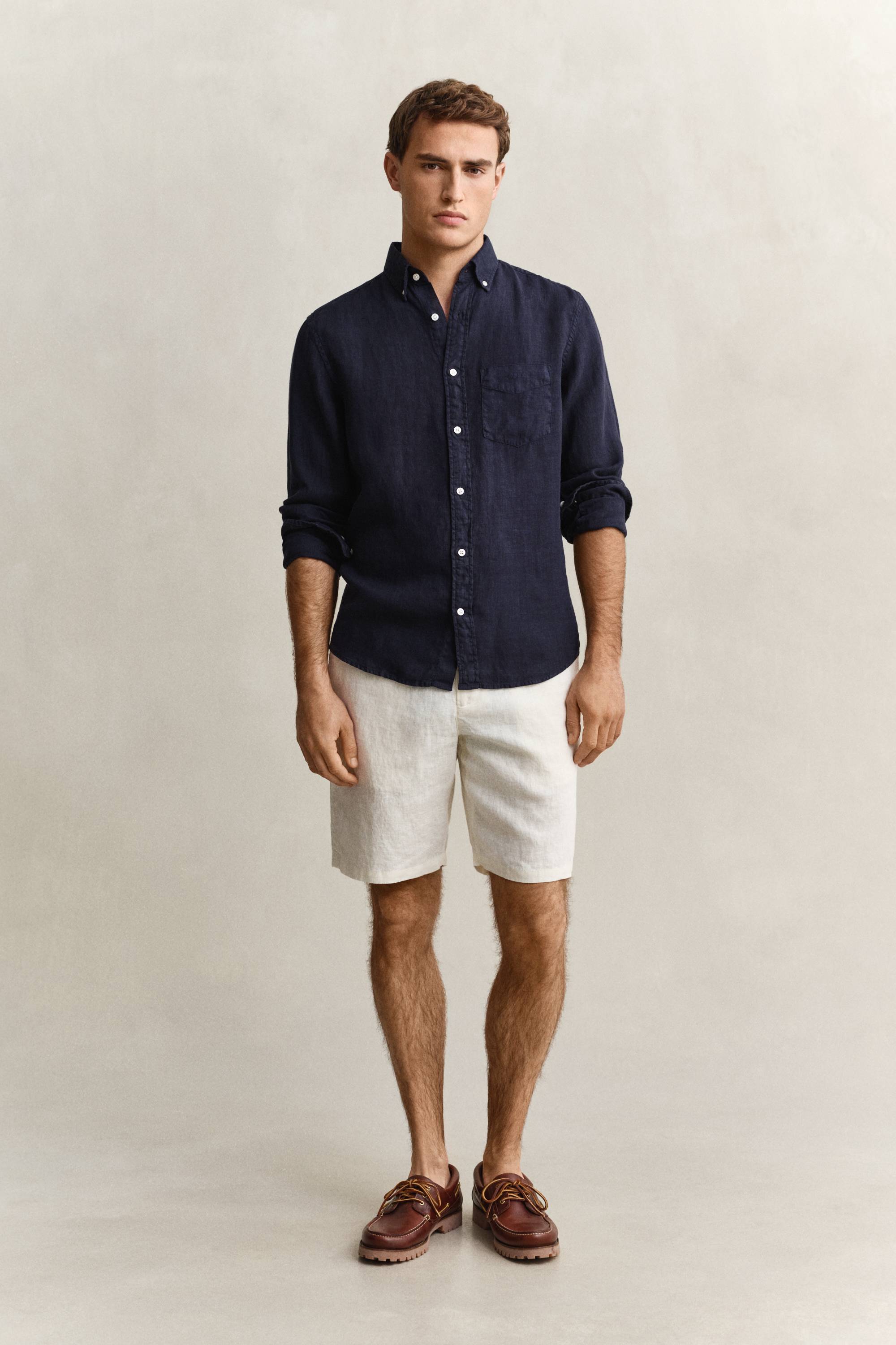 Gant Cream Linen Drawstring Button Shorts